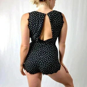 Sweet Rain Black Floral Eyelash Romper - S